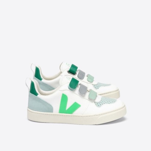 Veja V-10 Velcro Chromefree Kids Trainers White/Green UK 58668